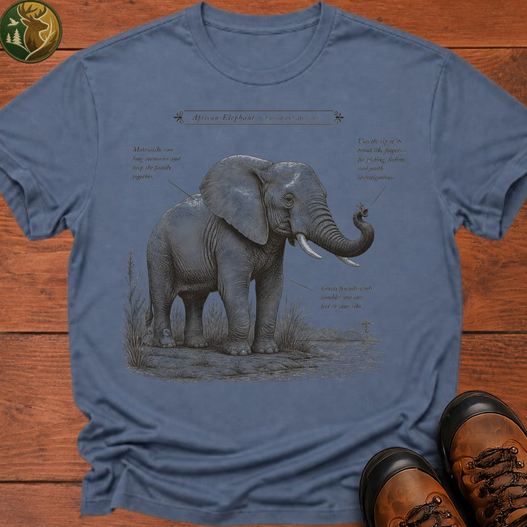 African Elephant Field Guide T Shirt - Blue Jean