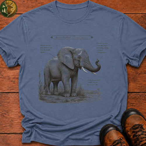 African Elephant Field Guide T Shirt - Blue Jean