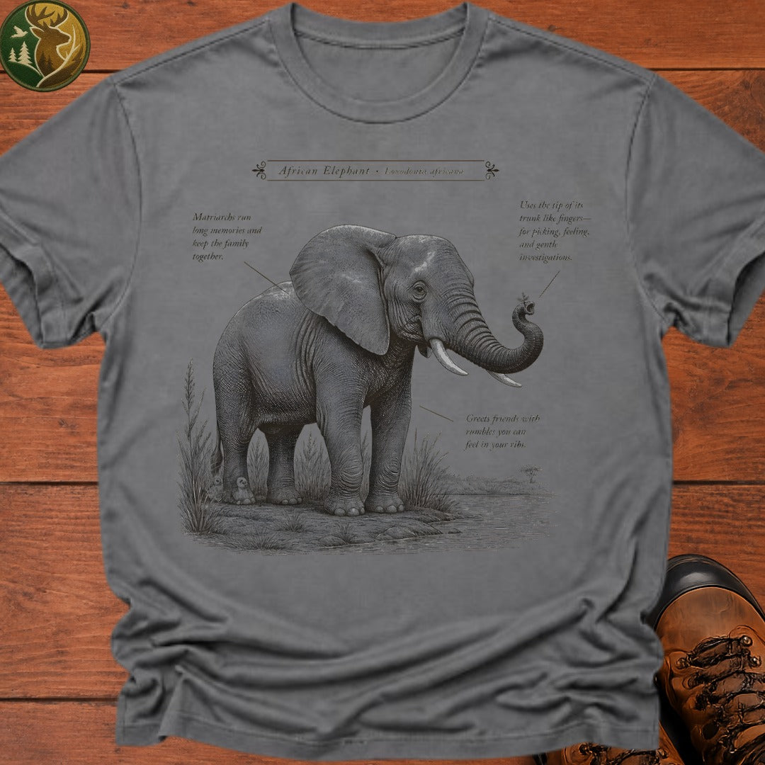African Elephant Field Guide T Shirt - Grey