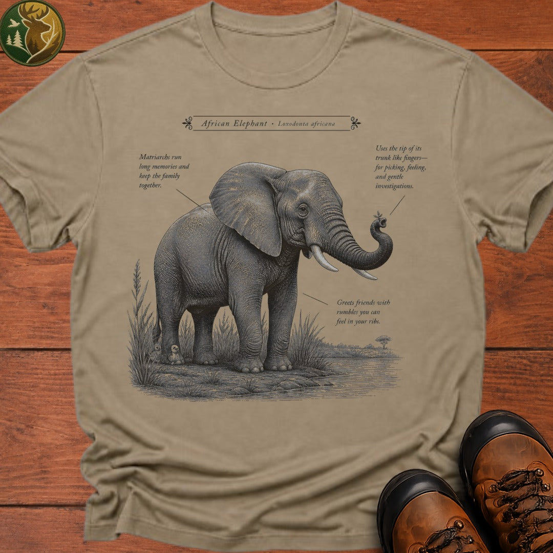 African Elephant Field Guide T Shirt - Khaki