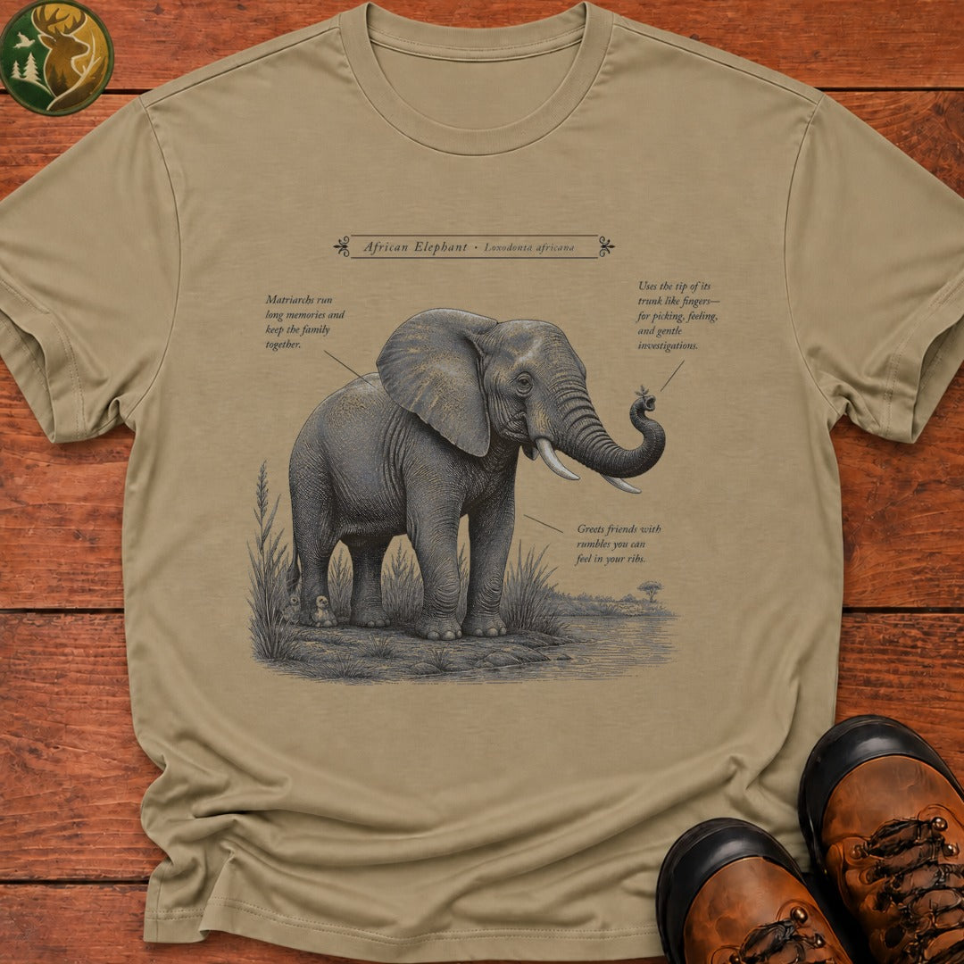 African Elephant Field Guide T Shirt - Khaki