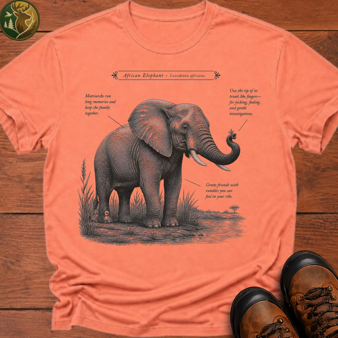 African Elephant Field Guide T Shirt - Melon
