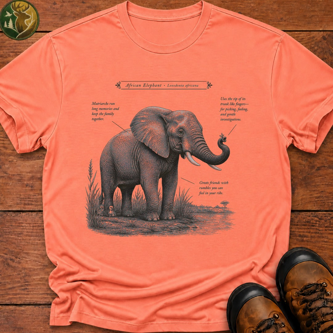 African Elephant Field Guide T Shirt - Melon