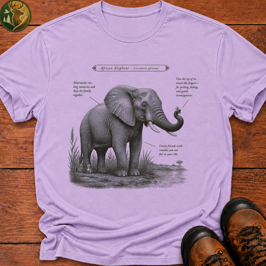 African Elephant Field Guide T Shirt - Orchid