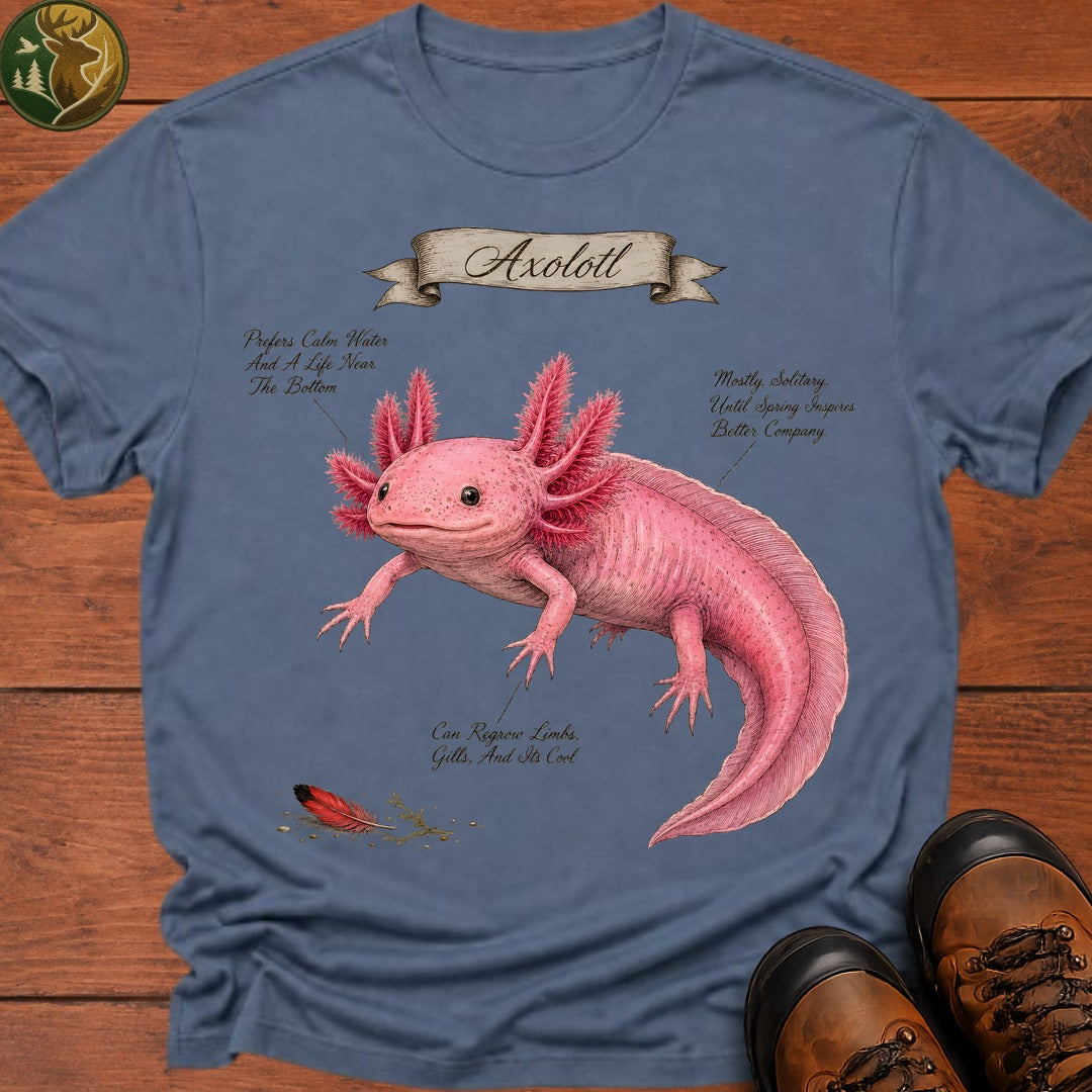 Axolotl Field Guide T Shirt - Blue Jean