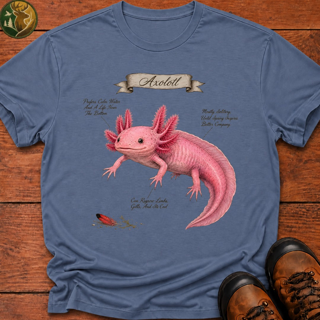 Axolotl Field Guide T Shirt - Blue Jean
