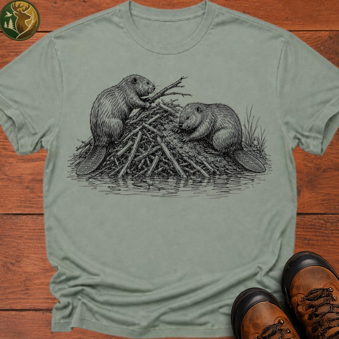 Beavers Building A Lodge T Shirt - Bay