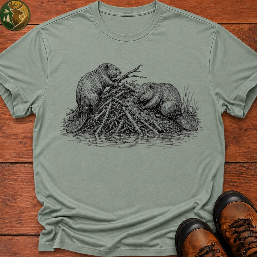 Beavers Building A Lodge T Shirt - Bay