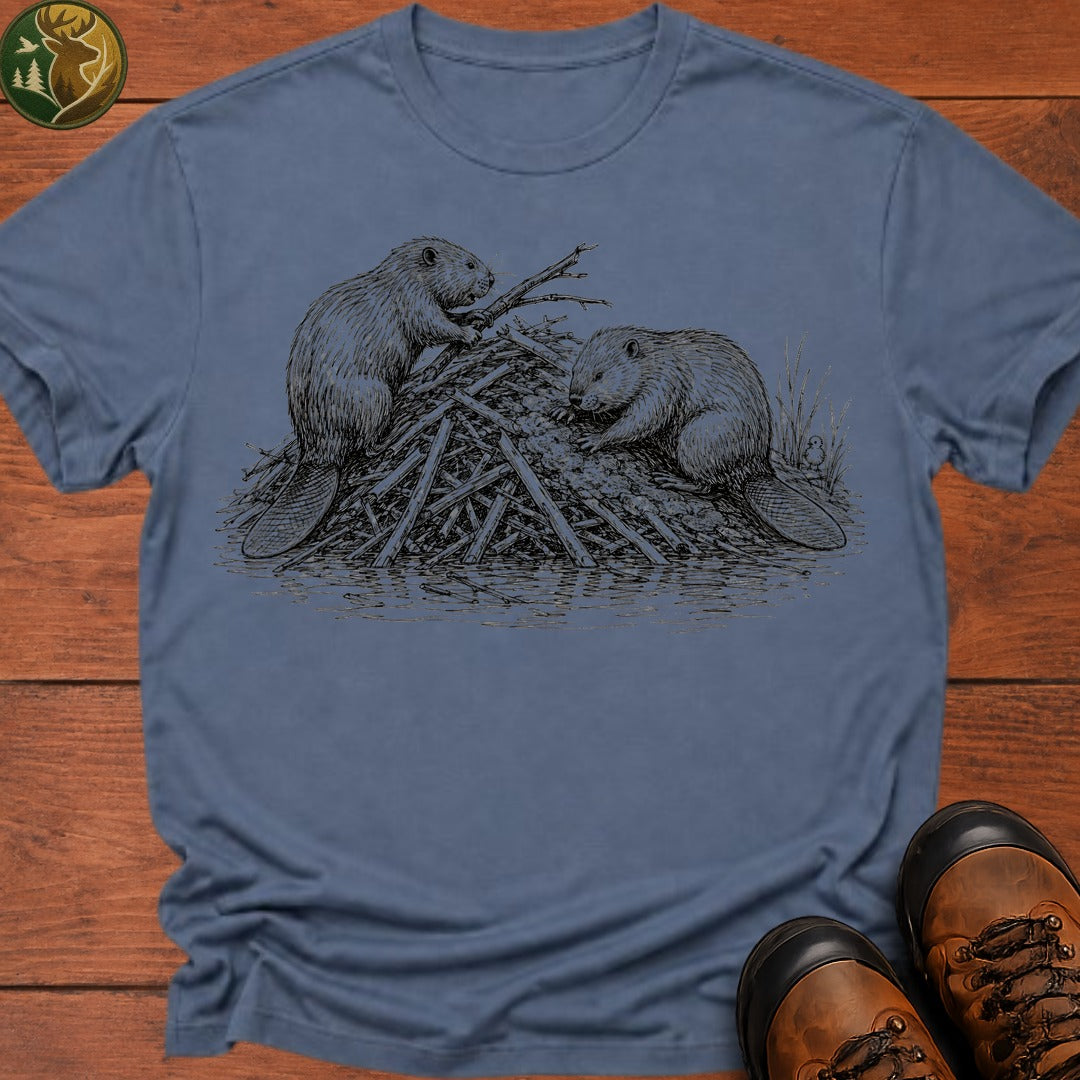 Beavers Building A Lodge T Shirt - Blue Jean