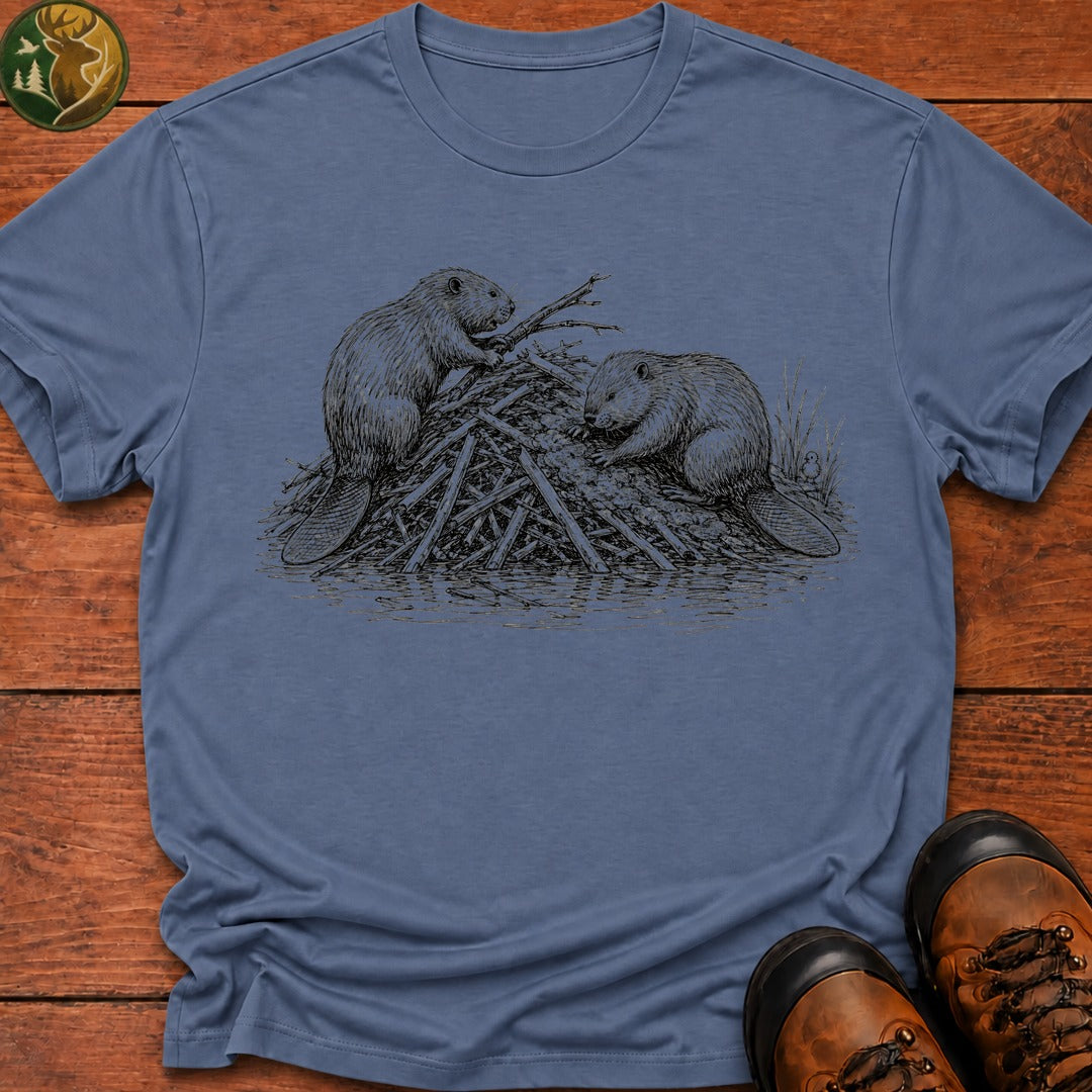 Beavers Building A Lodge T Shirt - Blue Jean
