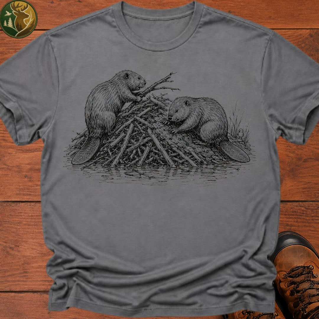 Beavers Building A Lodge T Shirt - Grey
