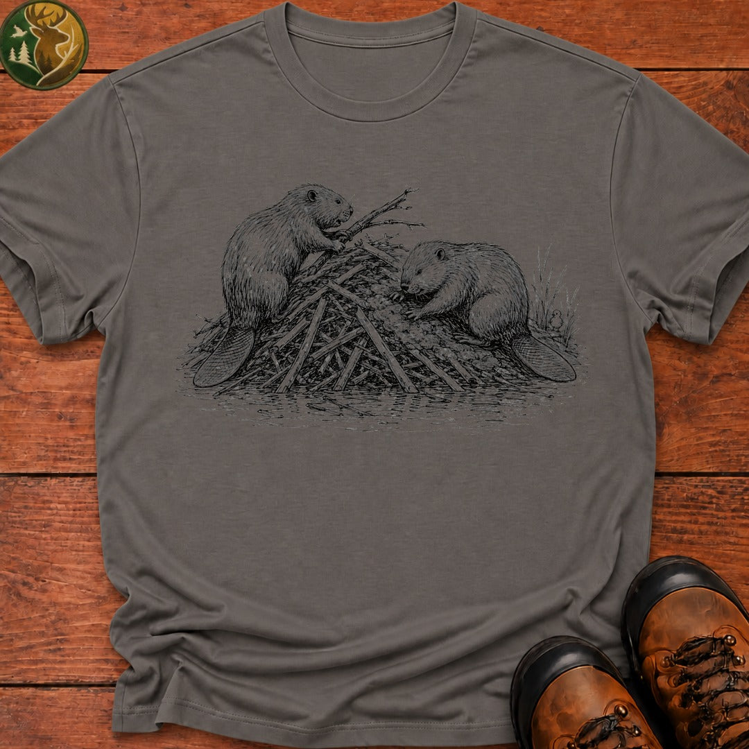 Beavers Building A Lodge T Shirt - Grey