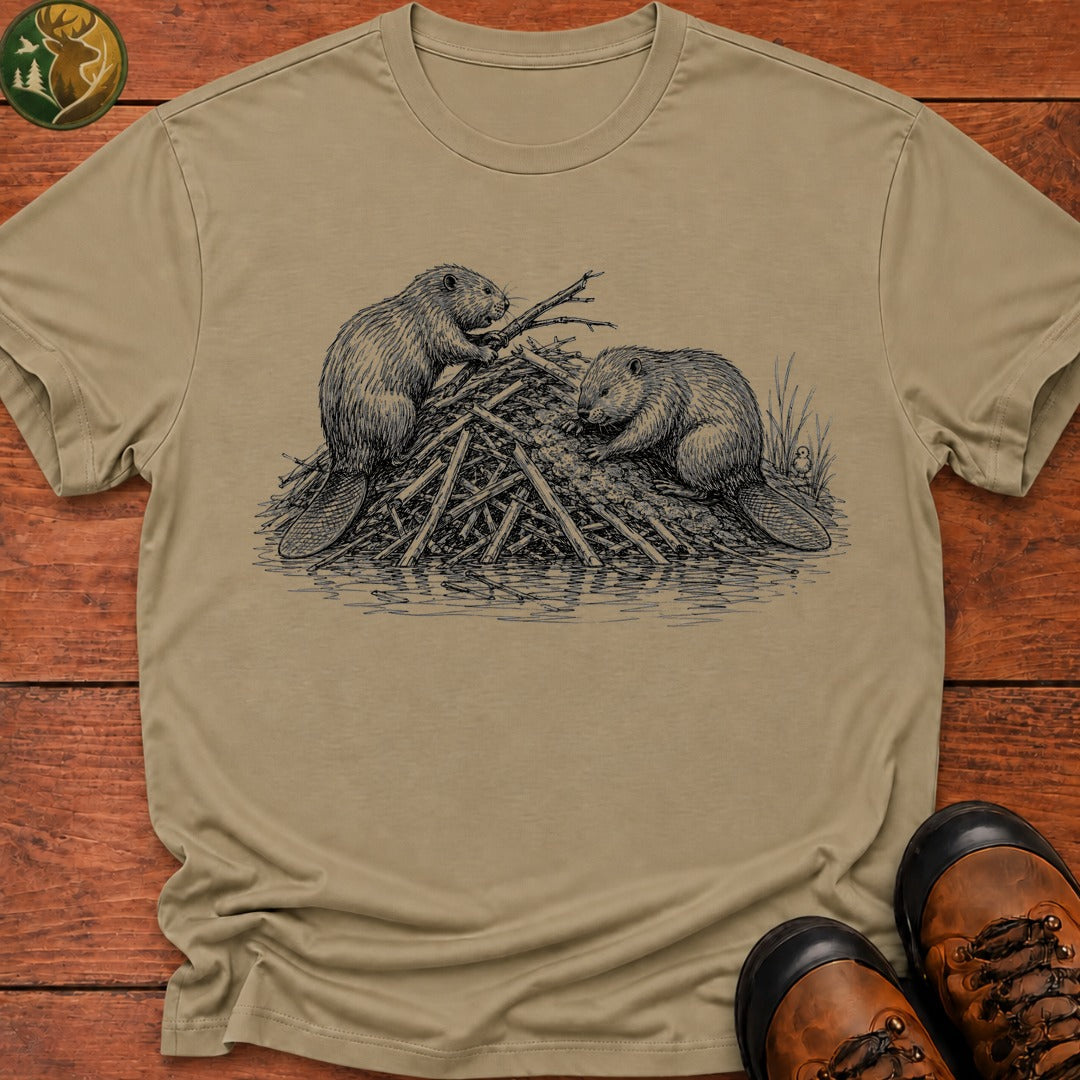 Beavers Building A Lodge T Shirt - Khaki