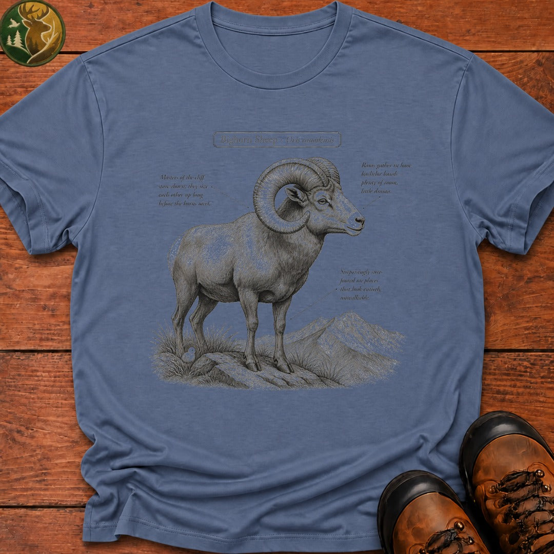 Bighorn Sheep Field Guide Sketch T-Shirt - Blue Jean