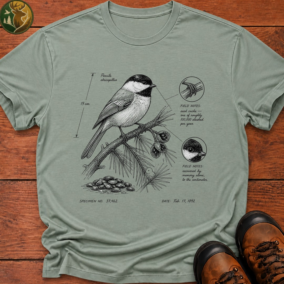 Black Capped Chickadee Field Sketch T Shirt - Bay