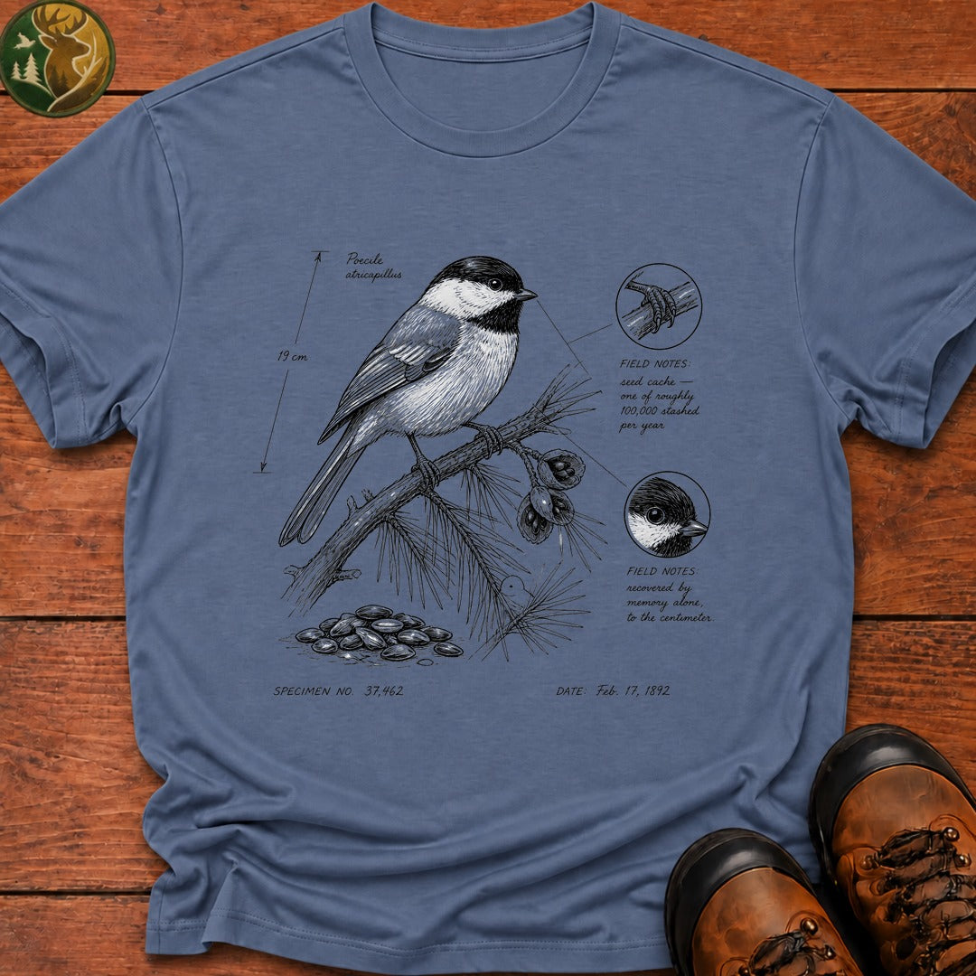 Black Capped Chickadee Field Sketch T Shirt - Blue Jean
