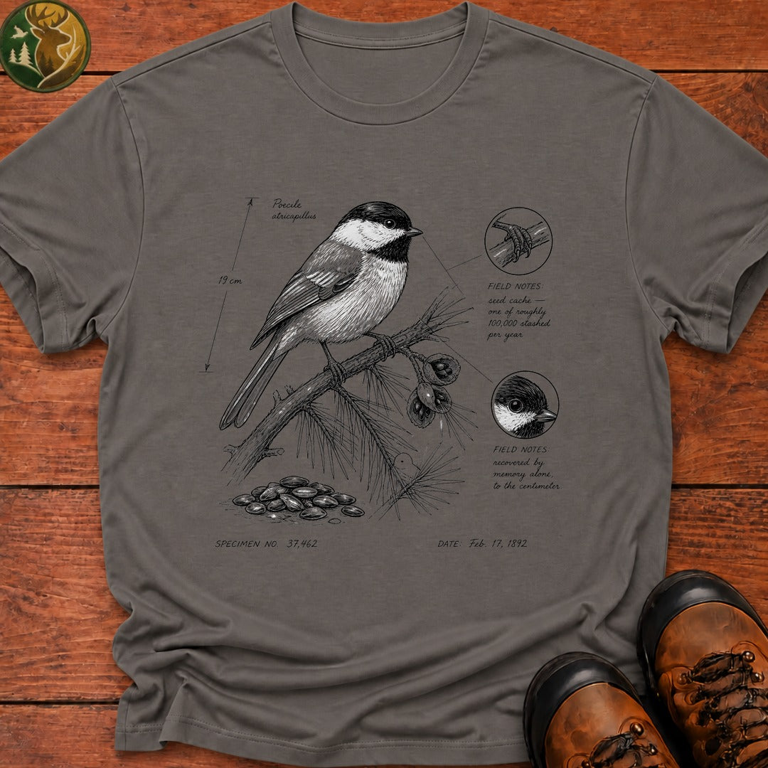 Black Capped Chickadee Field Sketch T Shirt - Grey