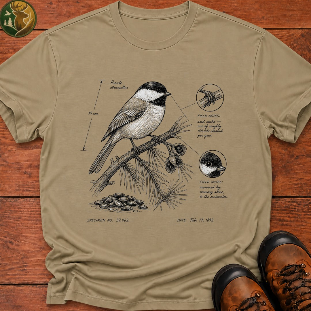 Black Capped Chickadee Field Sketch T Shirt - Khaki