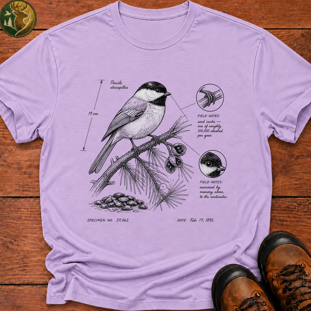 Black Capped Chickadee Field Sketch T Shirt - Orchid