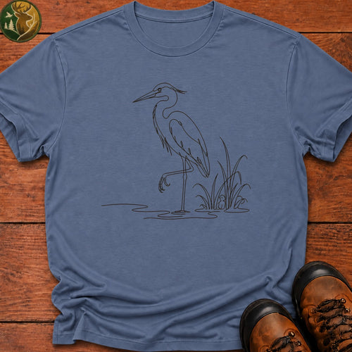 Blue Heron Doodle T Shirt - Blue Jean