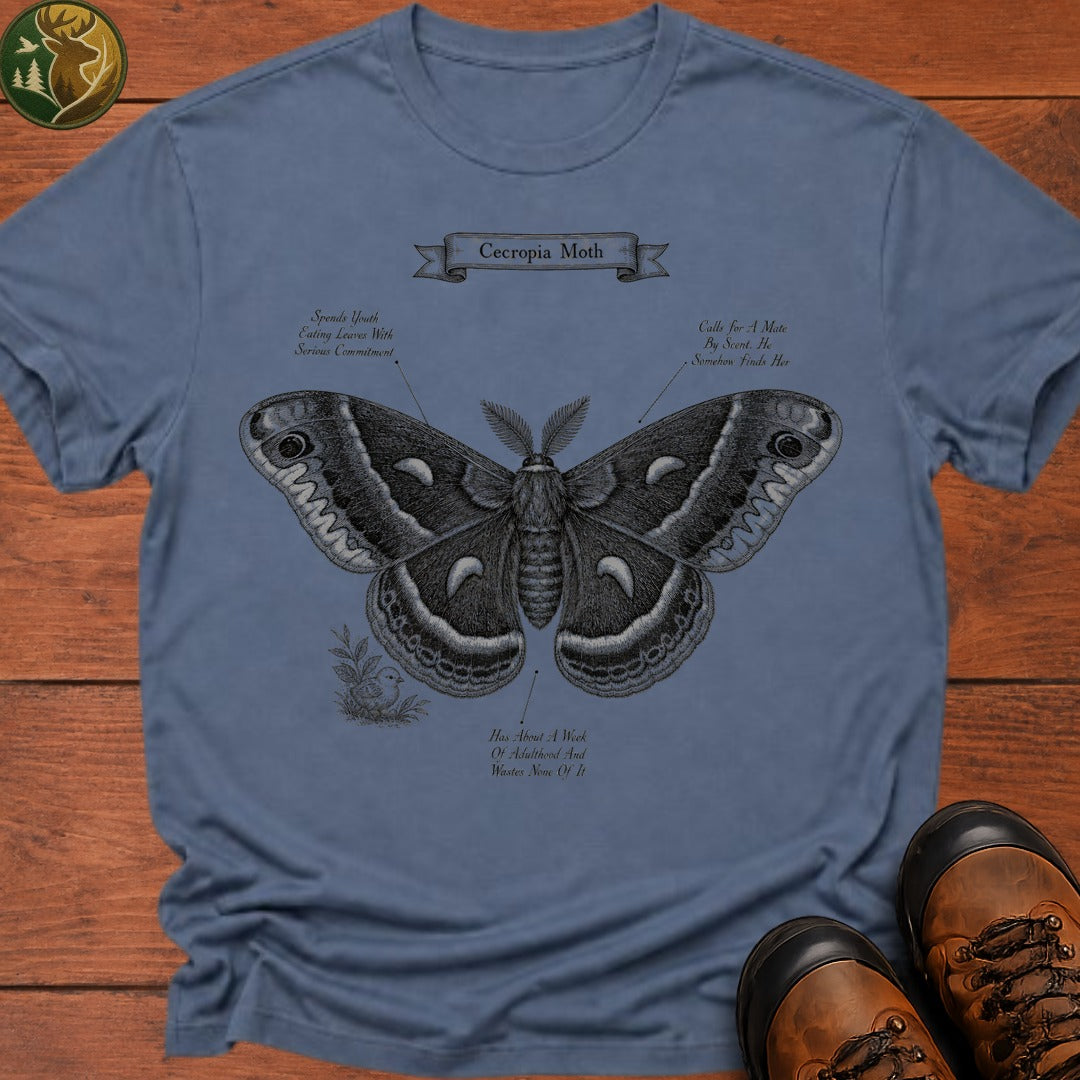 Cecropia Moth T Shirt - Blue Jean