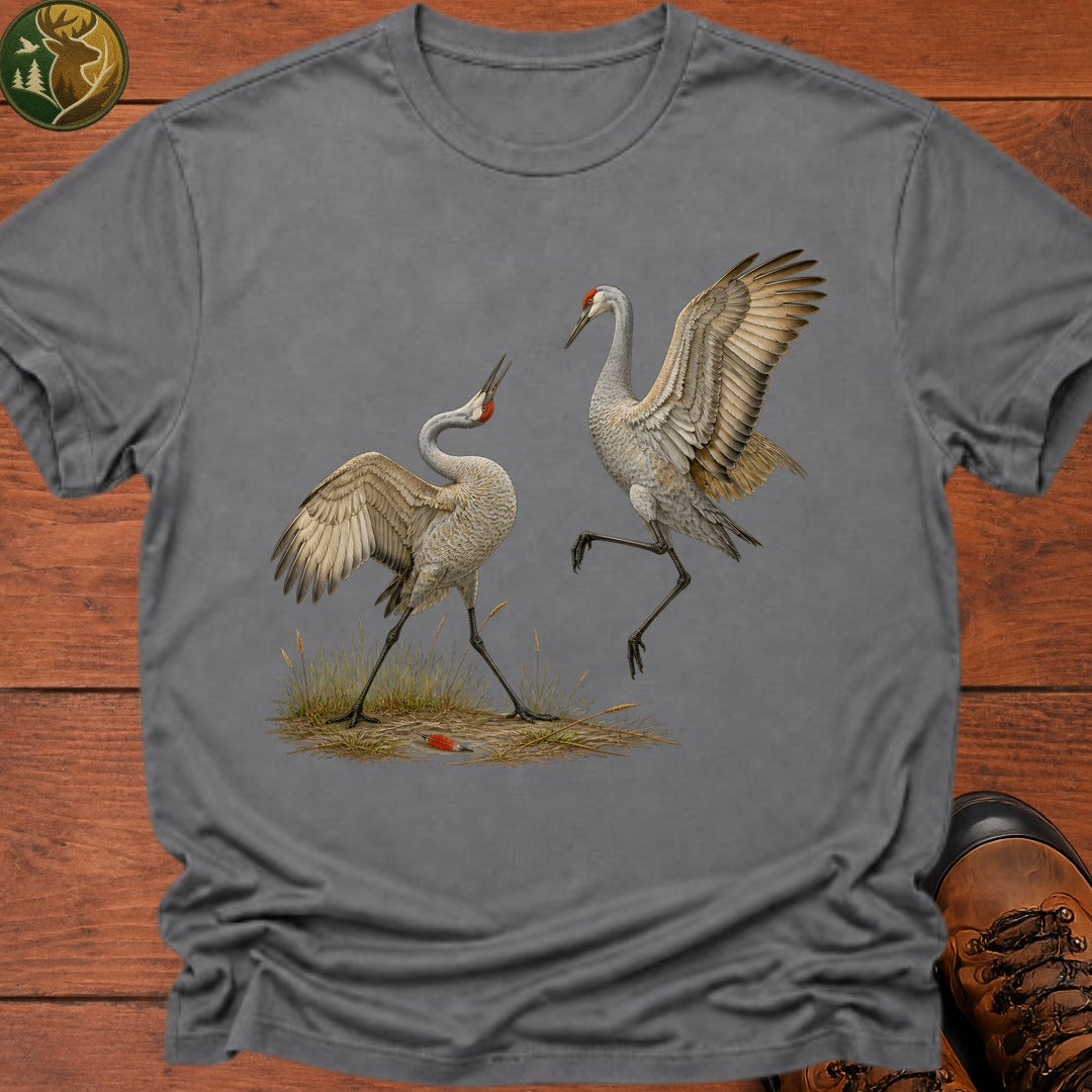 Crane Courtship Dance T Shirt - Grey