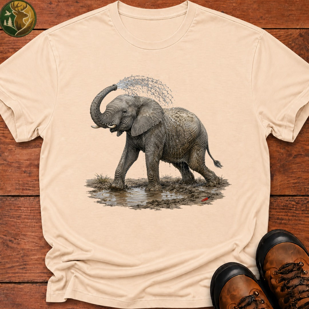 Elephant Mud Bath T Shirt - Ivory