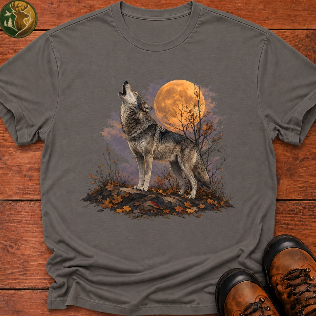 Howling Wolf Halloween T Shirt - Grey