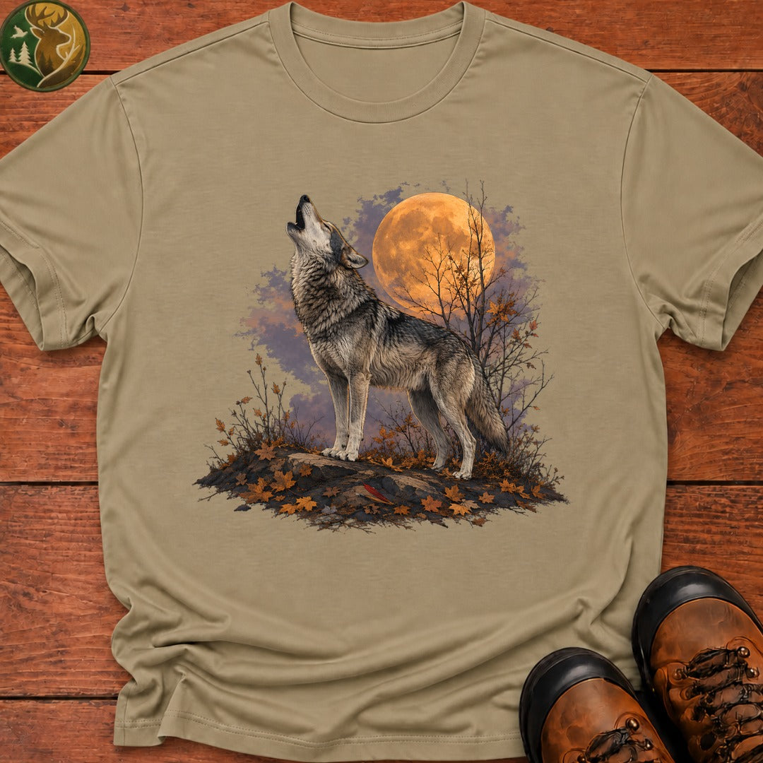 Howling Wolf Halloween T Shirt - Khaki