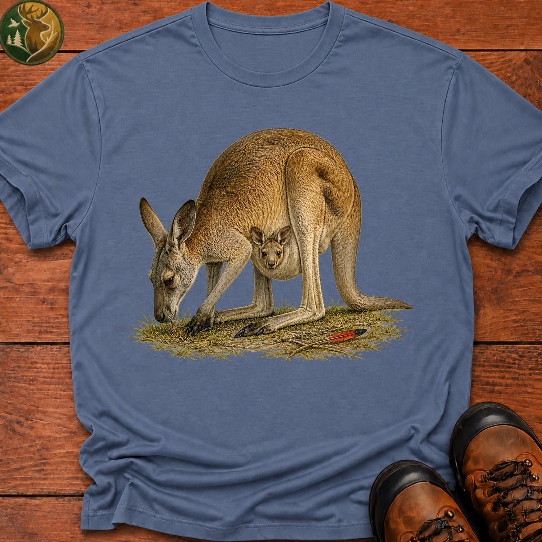 Kangaroo With Joey T Shirt - Blue Jean