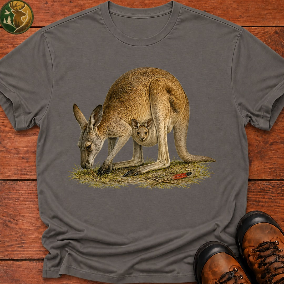 Kangaroo With Joey T Shirt - Grey