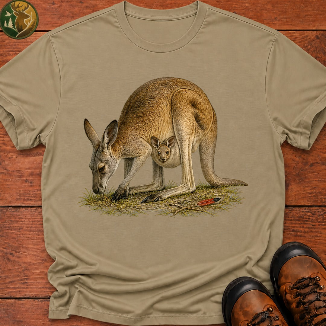 Kangaroo With Joey T Shirt - Khaki