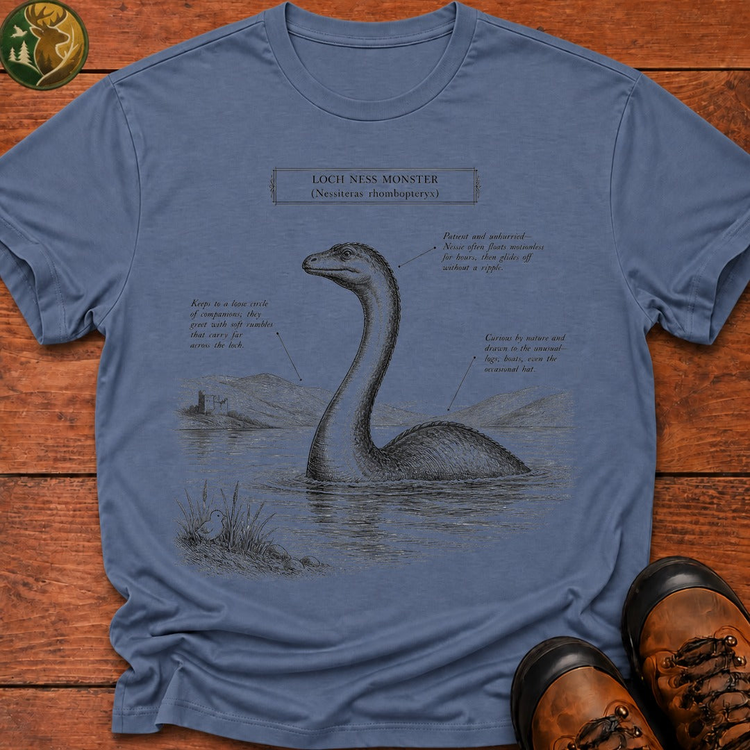 Loch Ness Monster Field Guide T Shirt - Blue Jean