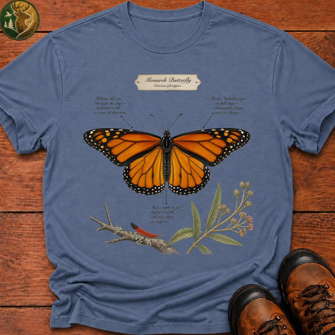 Monarch Butterfly Field Guide T Shirt - Blue Jean