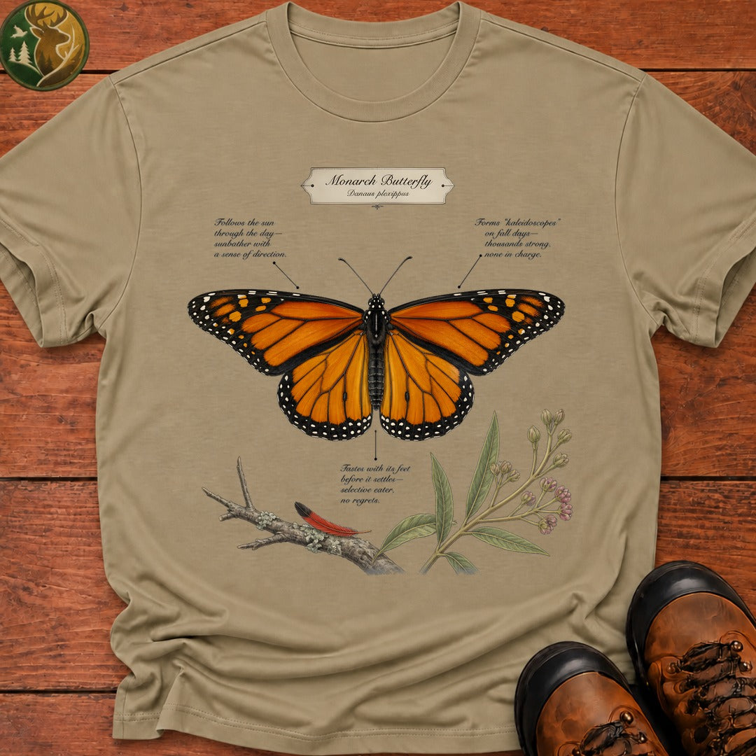 Monarch Butterfly Field Guide T Shirt - Khaki