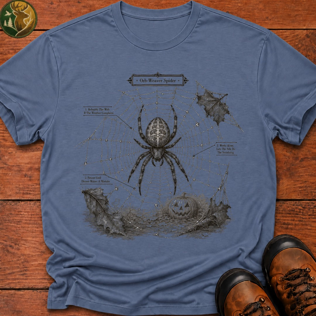 Orb Weaver Halloween Field Guide T Shirt - Blue Jean