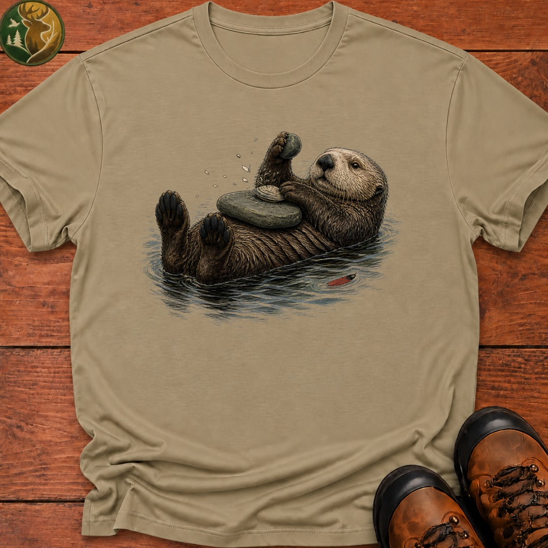 Otter And Oysters T Shirt - Khaki