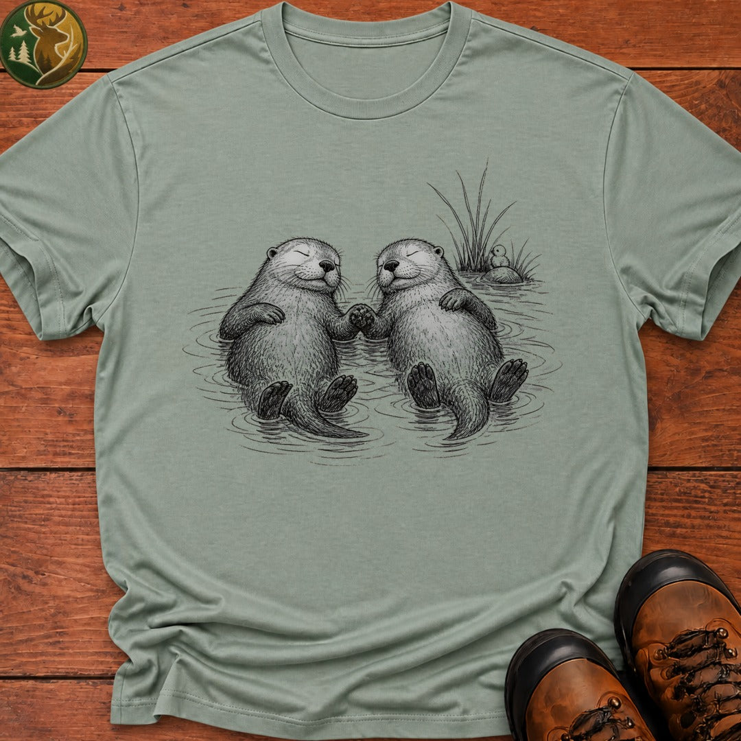 Otters Holding Hands T Shirt - Bay