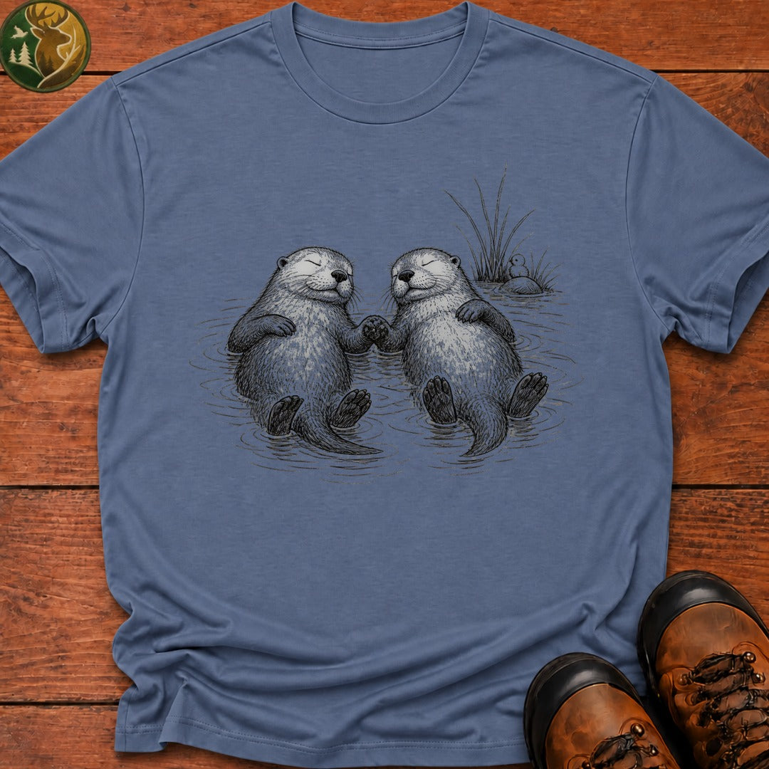 Otters Holding Hands T Shirt - Blue Jean