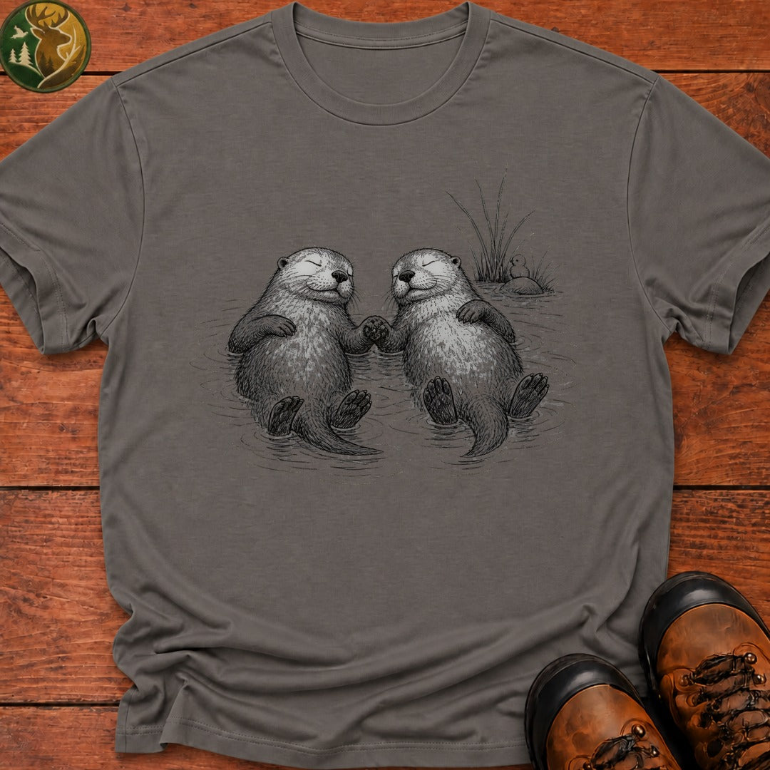 Otters Holding Hands T Shirt - Grey
