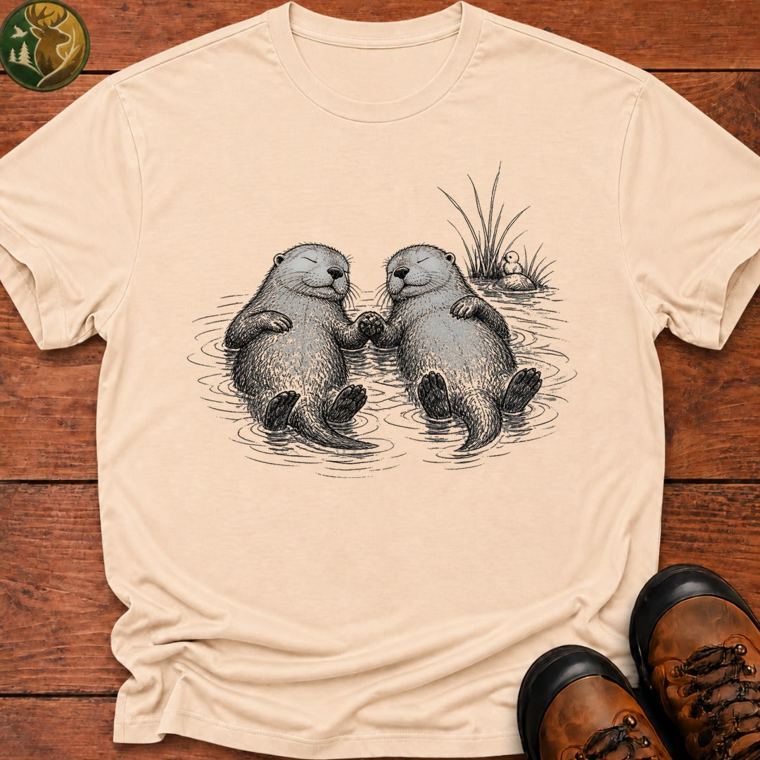 Otters Holding Hands T Shirt - Ivory