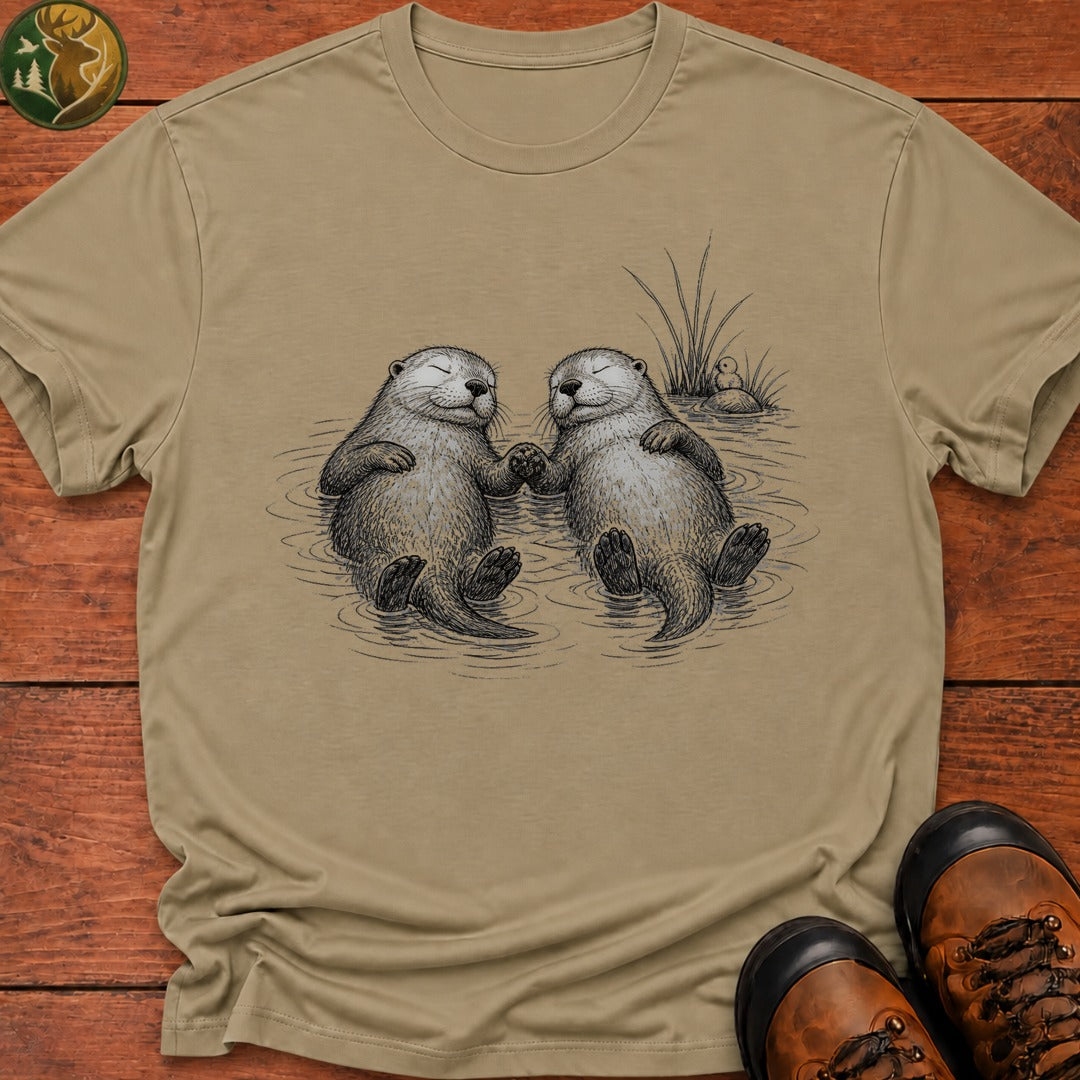 Otters Holding Hands T Shirt - Khaki