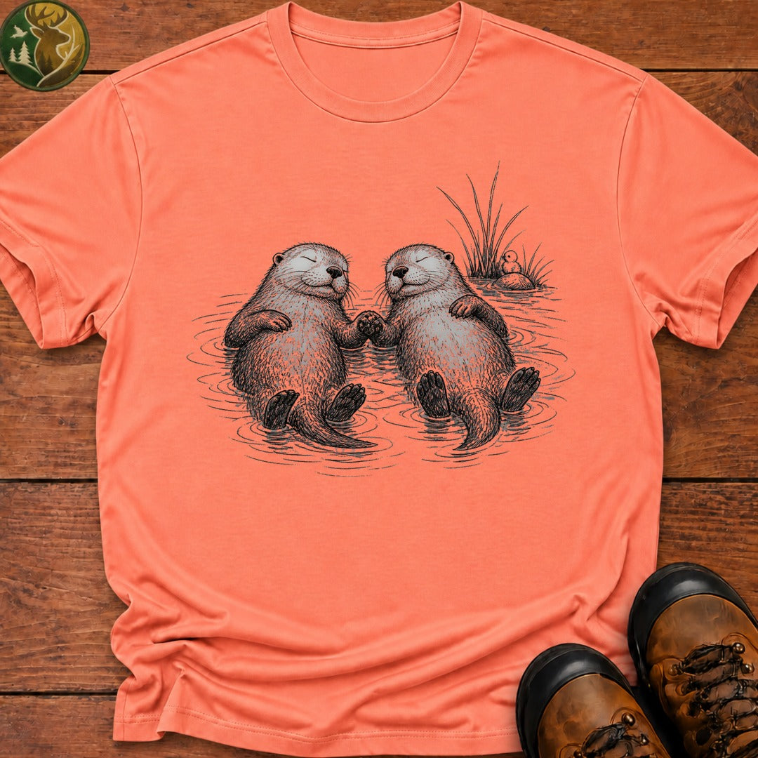 Otters Holding Hands T Shirt - Melon