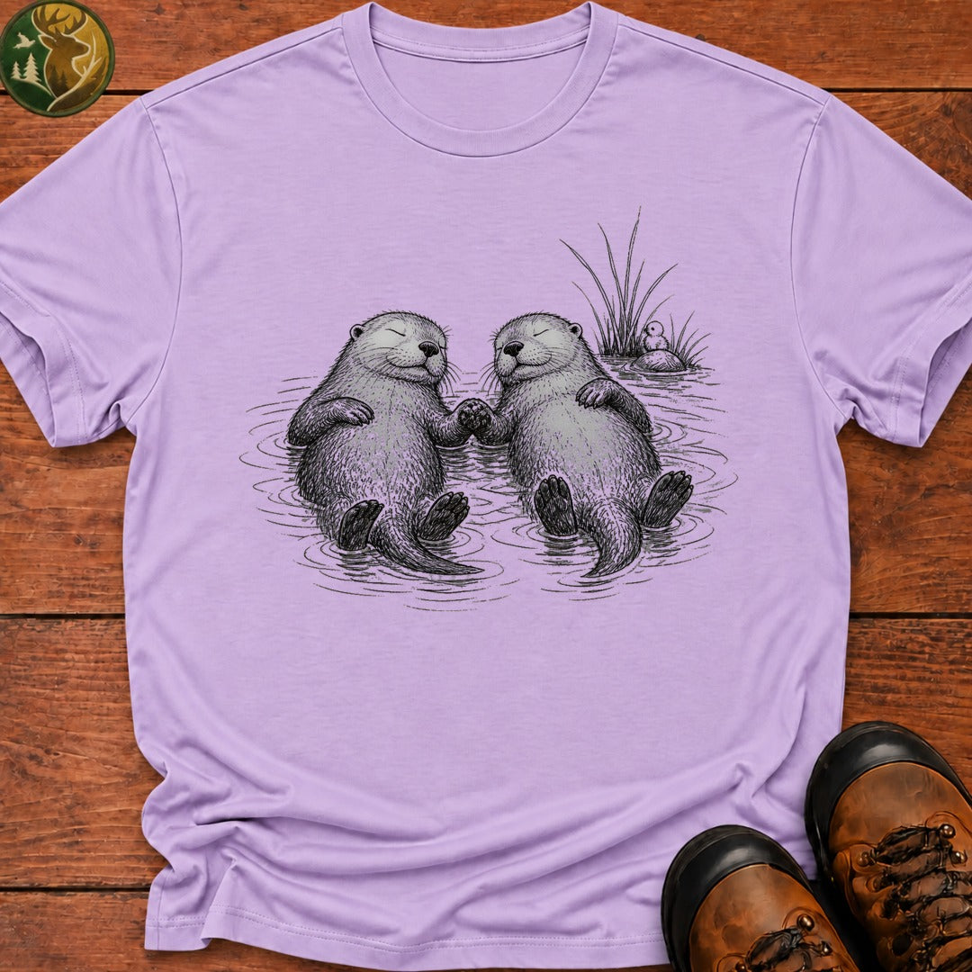 Otters Holding Hands T Shirt - Orchid
