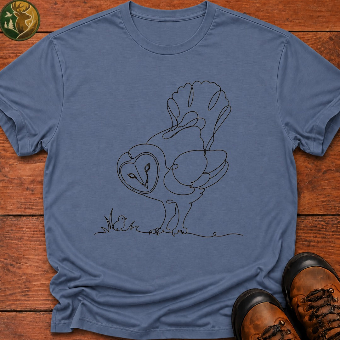 Owl Courtship Line Art T Shirt - Blue Jean