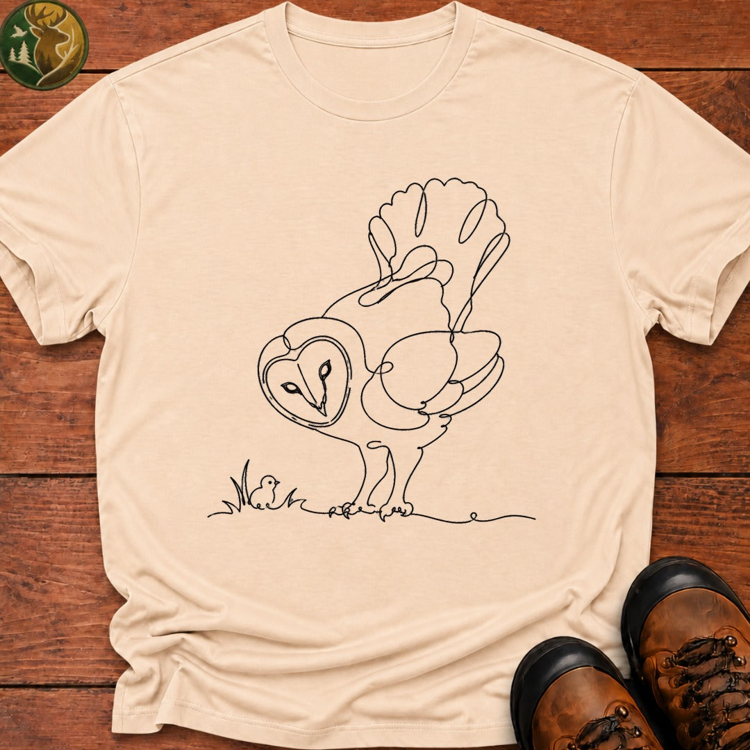 Owl Courtship Line Art T Shirt - Ivory