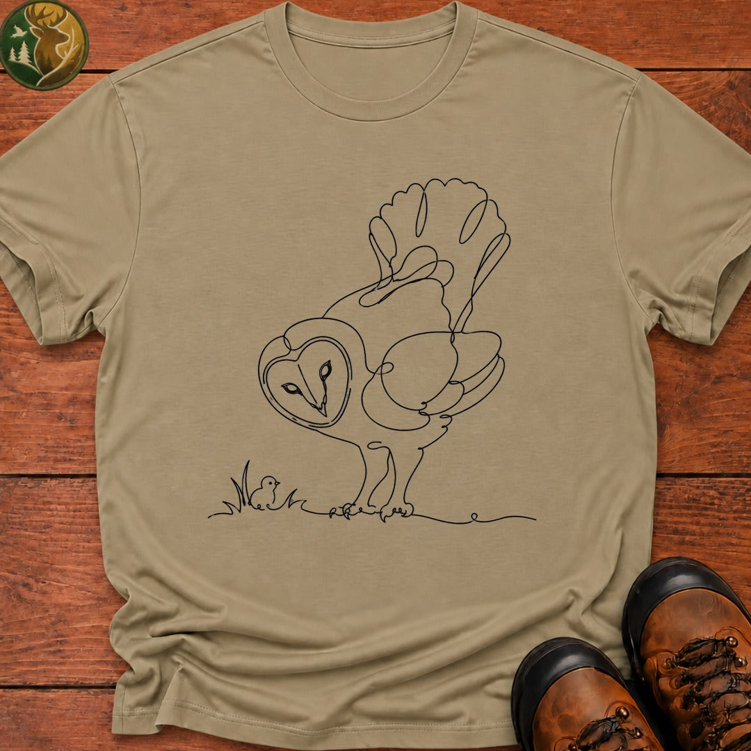 Owl Courtship Line Art T Shirt - Khaki