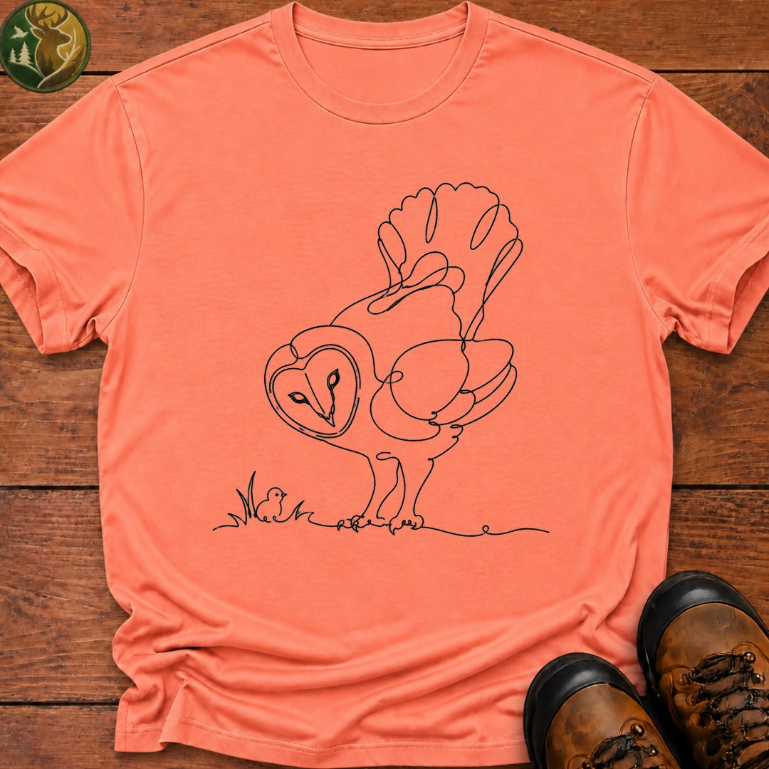 Owl Courtship Line Art T Shirt - Melon