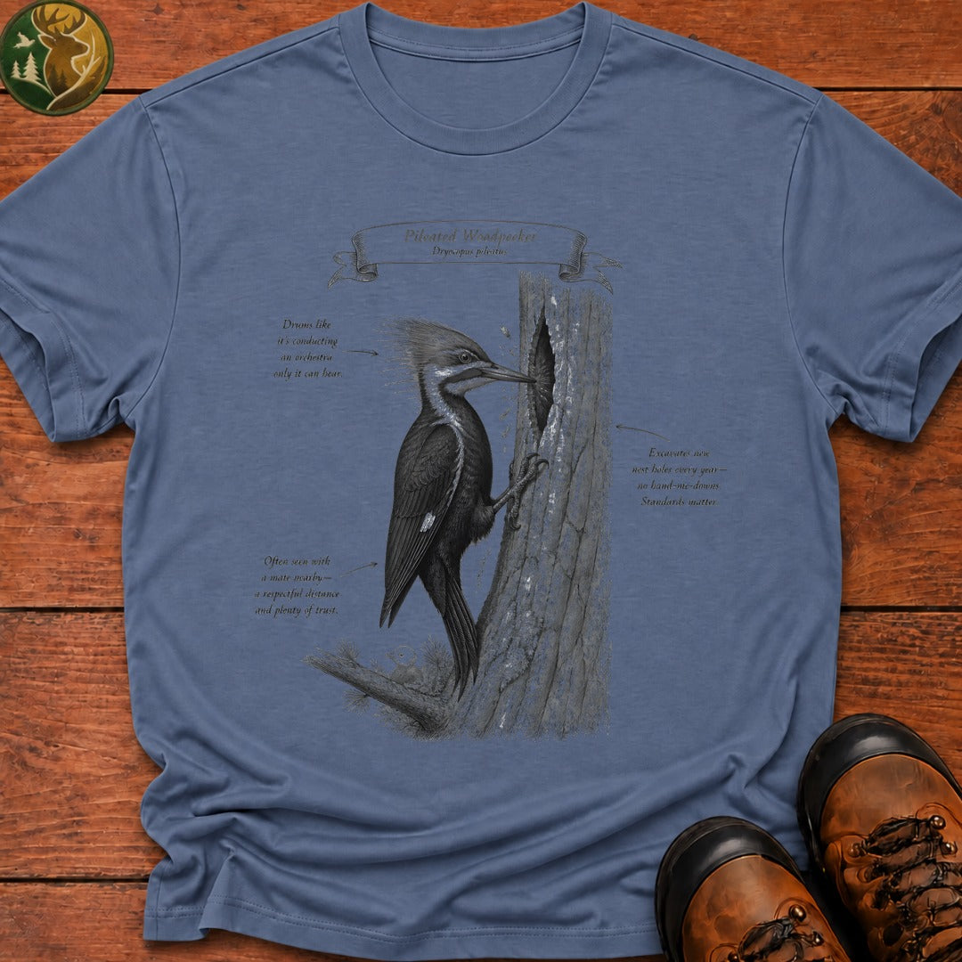 Pileated Woodpecker Field Guide T Shirt - Blue Jean