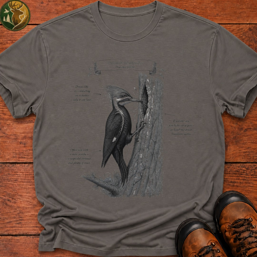 Pileated Woodpecker Field Guide T Shirt - Grey